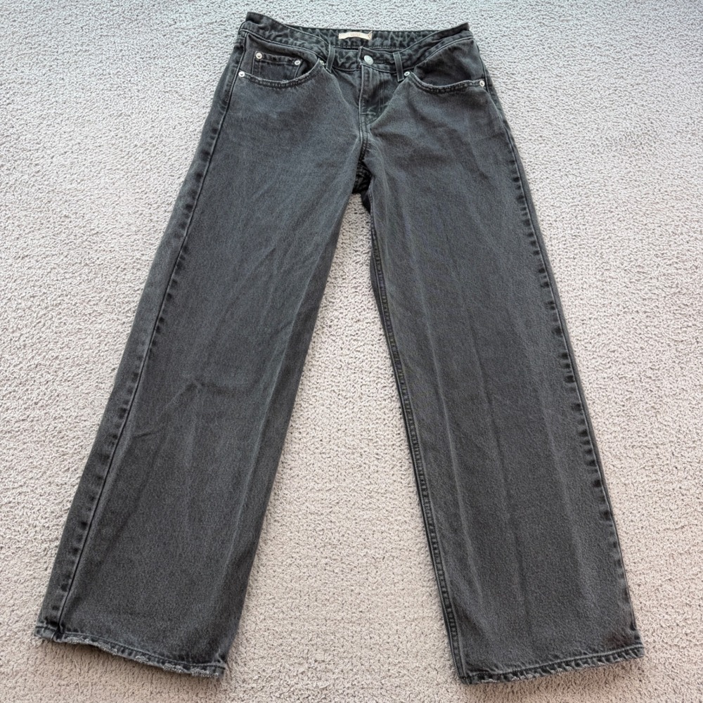 Levis Women W27 L30 Wide Leg Jeans Washed Black 100% Cotton A3566-0000